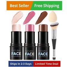 Juego de 3 piezas de maquillaje en barra de contorno, tonos con iluminador rubor bronceador palo kit F