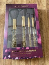 Juego de brochas de maquillaje X+Y Beauty dorado brillo nuevo en caja juego de regalo de 4 piezas