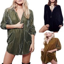Mode Neu Damen Kleid Weich Bequem Bluse Einfarbig Frauenkleid Freizeit