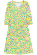 Vestido para mujer - Vestido estampado verde amarillo - Vestido midi - Pequeño - Jersey de algodón