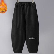 Pantalones informales de lino estilo chino para hombre sueltos engrosados cálidos pantalones harén de pierna ancha