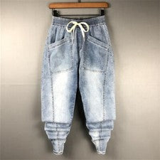 Moda Para hombres Denim Harén Pantalones Cordón Ajustado Jeans Cintura Elástica Mono