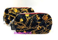 2 Bolsas: Bolso/Bolso de Mano de Maquillaje Estampado con Cadena Estee Lauder ~ Negro