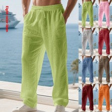 Jàri - Pantalones de lino para hombre de pierna ancha color liso estilo americano