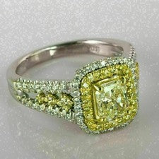 Anillo de compromiso de diamantes y citrino corte princesa de 2,50 quilates acabado en oro blanco de 14 k