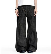 Pantalones de mezclilla negros para hombre retro moda botones informales moto hippie