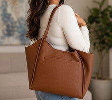 Bolso de Mano Banana Republic Vegano Cuero Cubo Marrón Perfil Alado Nuevo Con Etiquetas