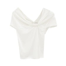 Camiseta plisada con hombros descubiertos diseño monocromático mujer moda ropa