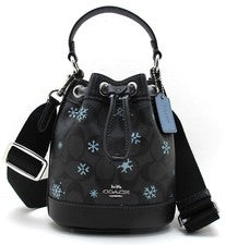 NUEVO COACH DEMPSEY Cuero PVC Firma Cubo Bandolera Grafito/Maíz Flor Azul