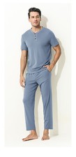 Moda Para hombres Conjunto de Pijama Modal de Alta Calidad Manga Corta Pantalones Largos Cómodos