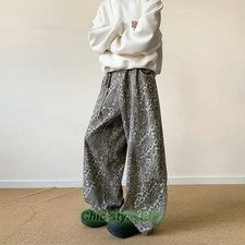 Pantalones Cintura Alta Pierna Ancha Estampado Leopardo Otoño Nuevo Estilo Moda Para Hombres Y2K Informales