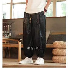 Pantalones colgantes de seda para hombre estilo chino estampado linterna harén pantalones pantalones anchos sueltos
