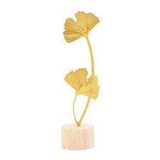 Creativo adorno de hoja de ginkgo diseño de metal con base de madera para exhibición en el hogar