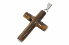 Tigerauge Kreuz abgerundet Edelstein Anhänger Silber Öse 52x28mm