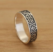 Anillo de plata esterlina 925 maciza nudo trinitario celta banda/pulgar banda N-Z + tamaños