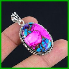 Colgante de boda natural Kingman rosa dalia piedra turquesa plata de ley 925