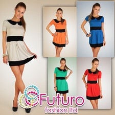 Mujer Mini Vestido Semi Casual con Cuello Dos Colores Elegante Túnica Talla Única 5417