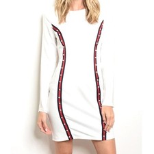 Nuevo con etiquetas Vestido túnica tejido a rayas de carreras con inserción en el brazo transparente para mujer