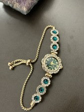 Orologio Donna Gioiello Cassa Fiore Strass Verde Smeraldo – Nuovo ✨