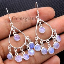 Hermoso pendiente de plata esterlina 925 con bisel hecho a mano para mujer con piedra lunar regalo único