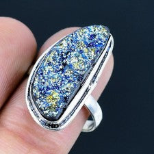 Anillo de joyería de plata esterlina 925 hecho a mano con piedras preciosas d...