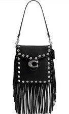 Bolso Coach Stevie con flecos cuero negro/plateado WESTERN -NUEVO CON ETIQUETAS