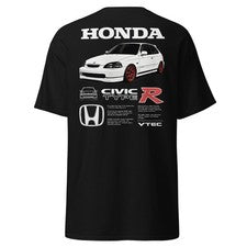 Camiseta Honda Civic Tipo R JDM Coche Estilo Vintage EK9 VTEC Gráfico Camiseta Negra Nueva