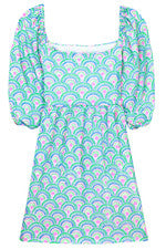 Vestido para mujer - Solero estampado - Manga abullonada - Mini vestido - Grande - VERDE AZUL