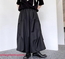 Pantalones de vestir para hombre de moda punk gótico sueltos negros con volantes pantalones estilo japonés