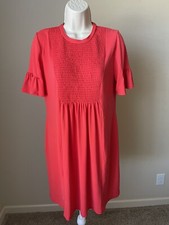 Vestido midi cómodo elástico cuello redondo manga corta rojo London Time para mujer s 2