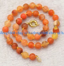 Natürlich Orange Traum Feuer Drachen Achat Edelstein Rund Perlen Halskette 18"