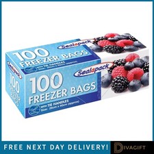 100 BOLSAS CONGELADOR BOLSAS GRANDES DE ALMACENAMIENTO DE ALIMENTOS CON ASAS DE CORBATA 100PK 26CM x 40CM NUEVAS