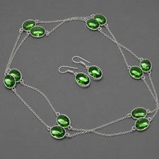 Cadena + pendientes de joyería de regalo de piedras preciosas hechas a mano forma ovalada de amatista verde facetada