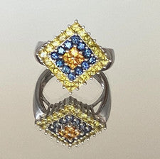 Anillo Zafiro Oro Blanco 14k 6mm Ancho Zafiros Multicolores LGL
