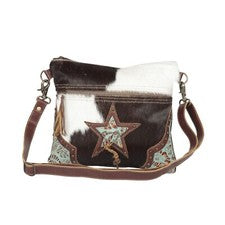 Bolso de hombro North Star de lona, cuero y piel para el pelo-bolsillo en la parte posterior + llave delantera