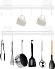 Colgador Utensilios Cocina Adhesivo 12 Ganchos Sin Taladro Blanco 2 Piezas