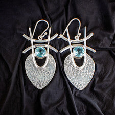 Pendiente de plata de ley 925 con piedras preciosas de topacio azul hecho a mano joyería pendiente regalo