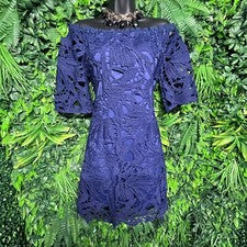 Vestido La Diosa Mujer Pequeño Azul Boho Hombro Descubierto Bordado Encaje Forrado 1417