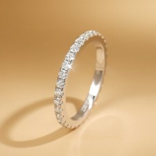 Anillo de compromiso de moissanita VVS1 de 2 mm alianza de eternidad de boda superposición de oro blanco de 18 quilates