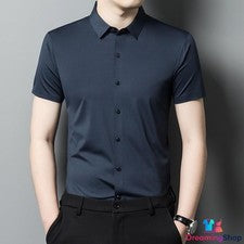 Camisa de verano de seda transpirable para hombre de manga corta nueva camisa informal suelta de negocios