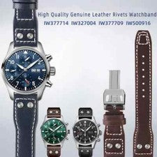 Correa de reloj con remaches de cuero genuino para IWC Big Pilot Spitfire TOP GUN 22 mm marrón