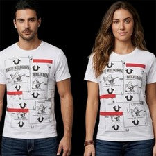 $69 TRUE RELIGION Blanco BUDDHA TAPE Manga Corta Diseñador Gráfico Camiseta Nueva con Etiquetas