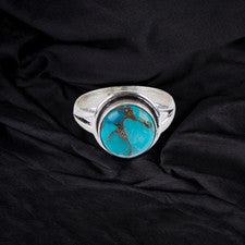 Anillo de joyería hecho a mano de plata de ley 925 con piedras preciosas turquesa cobre azul
