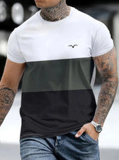 Camiseta casual sencillas bloques hombre cómodas manga corta cuello redondo