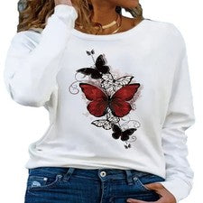 Camiseta estampada mujer manga larga cuello redondo para ocio moda blanco parte superior