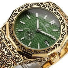 Reloj Hombre Automático Lujo Acero Inoxidable Esqueleto Plata Oro Retro Tallado