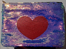 Bolso sin asas Nordstrom para mujer rojo corazón/iridiscente plateado lentejuelas maquillaje asa