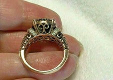 Anillo de compromiso FN de oro rosa de 14 quilates con diamantes negros...