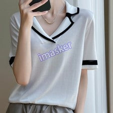 Camiseta Top Para Mujer Moda Solapa Manga Corta Sección Fina Suelta Cómoda