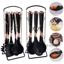 Juego de 7 utensilios de cocina de silicona utensilios de cocina ayudante cuchara cubiertos NUEVO